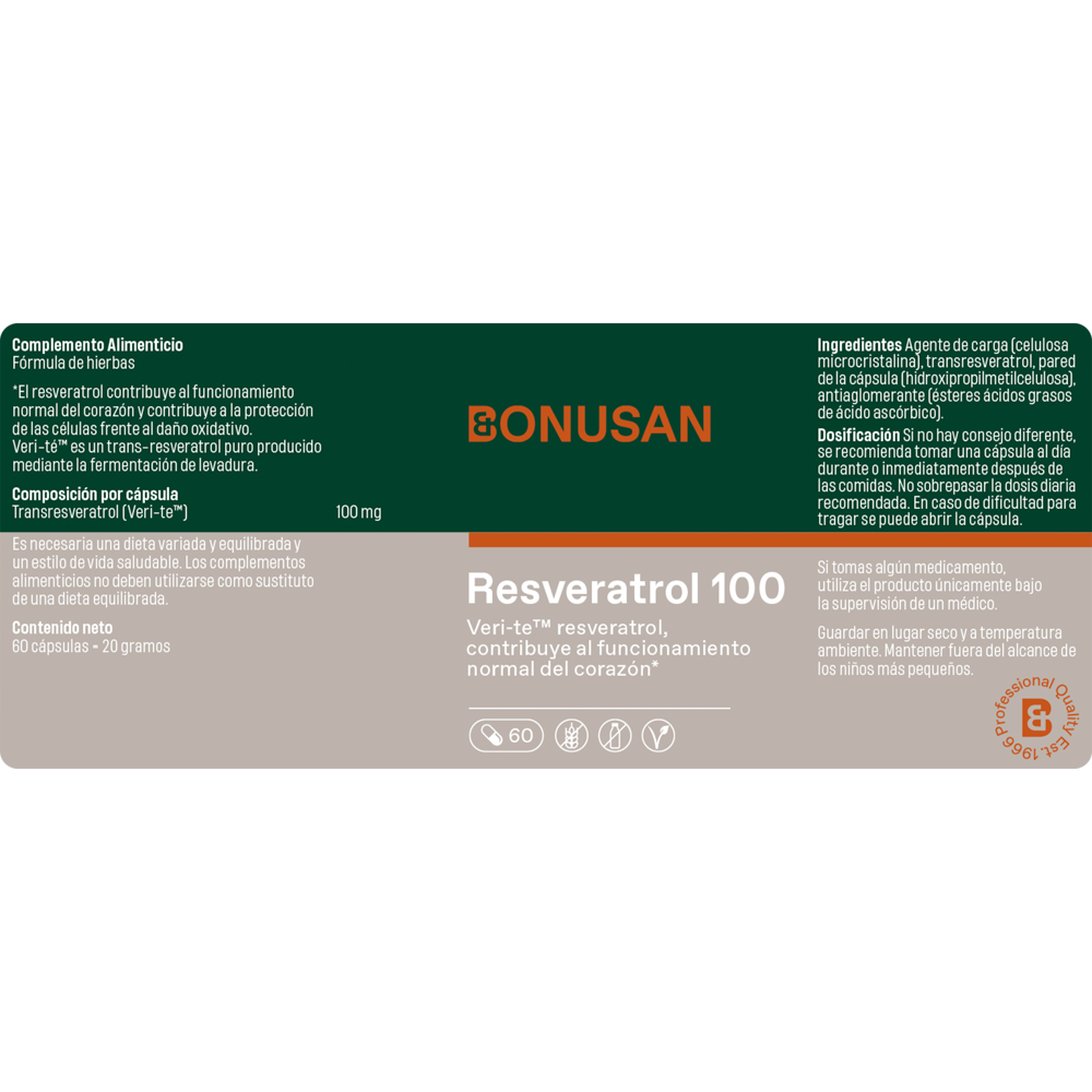 Resveratrol 100 mg. 60 cáps. de Bonusan_etiqueta