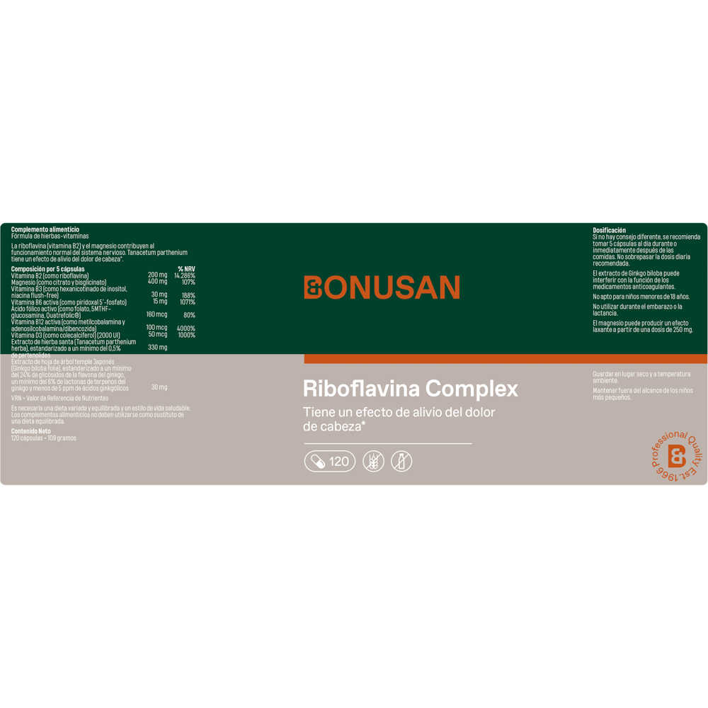 Riboflavina Complex 120 cáps. de Bonusan_etiqueta