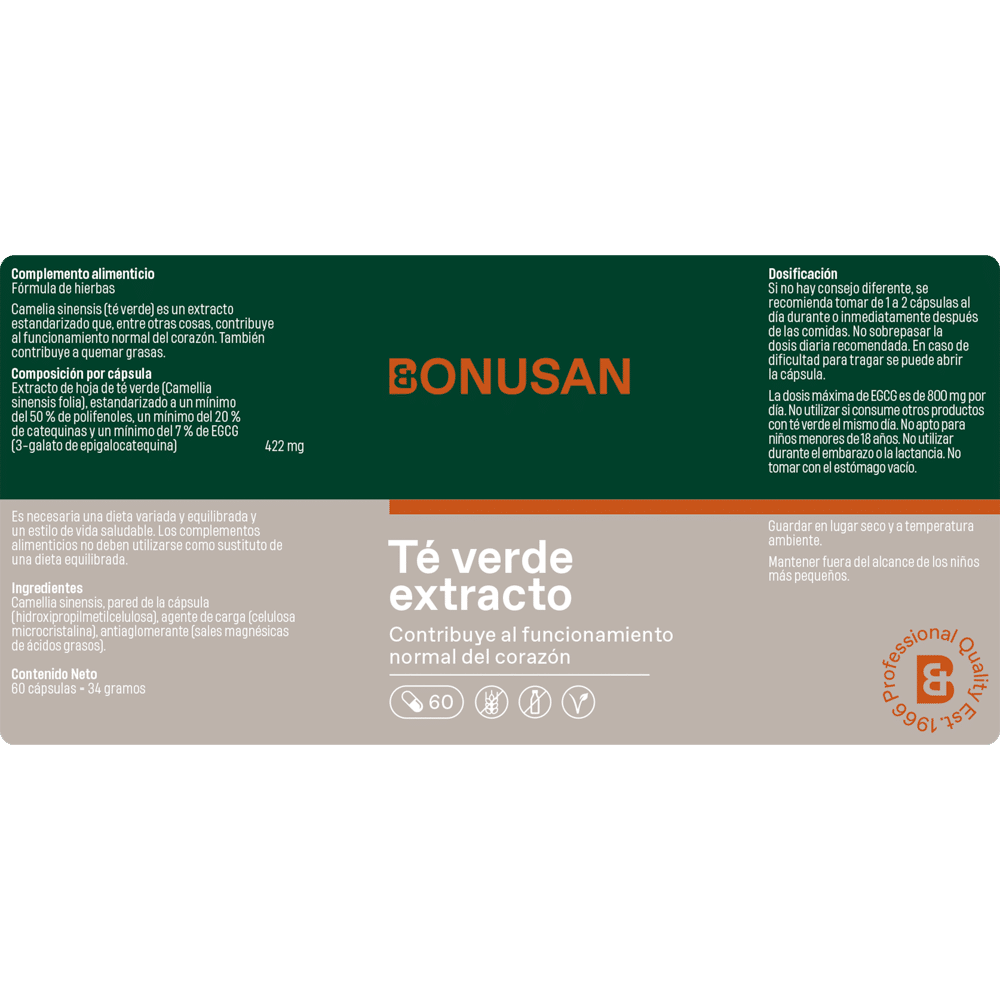 Té verde extracto 60 cáps. de Bonusan_Etiqueta