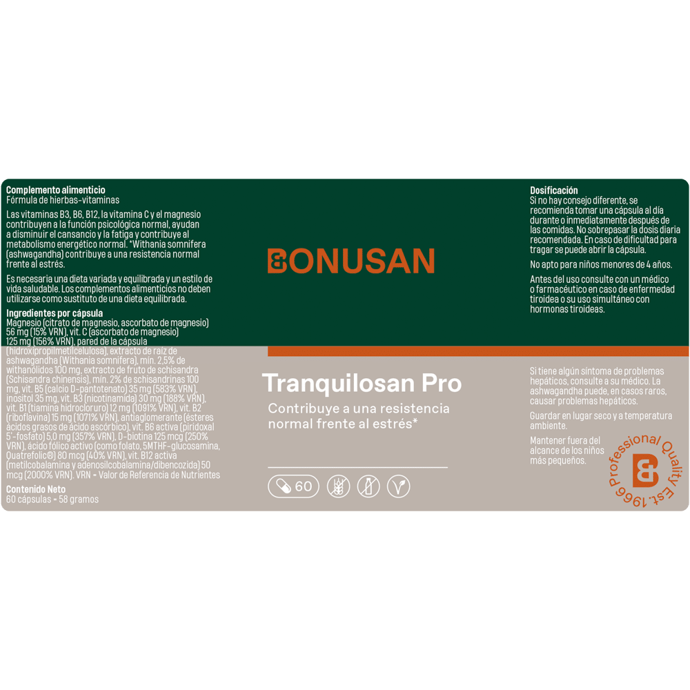 Tranquilosan Pro 60 cáps. de Bonusan_etiqueta