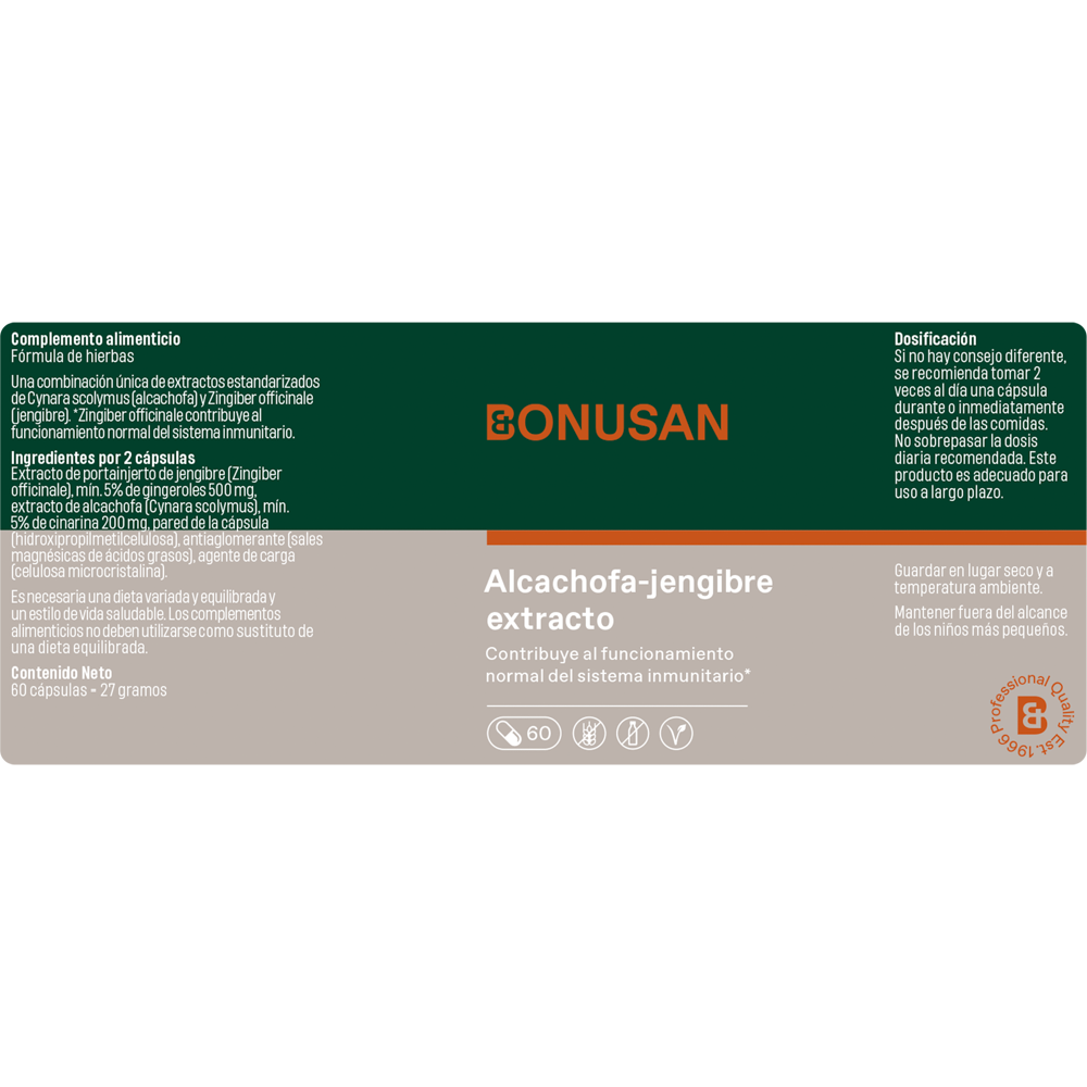 Alcachofa-Jengibre extracto 60 cáps. de Bonusan_etiqueta