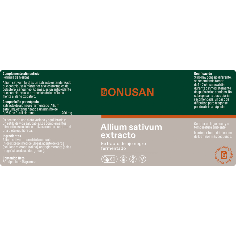Allium sativum extracto 60 cáps. de Bonusan_etiqueta