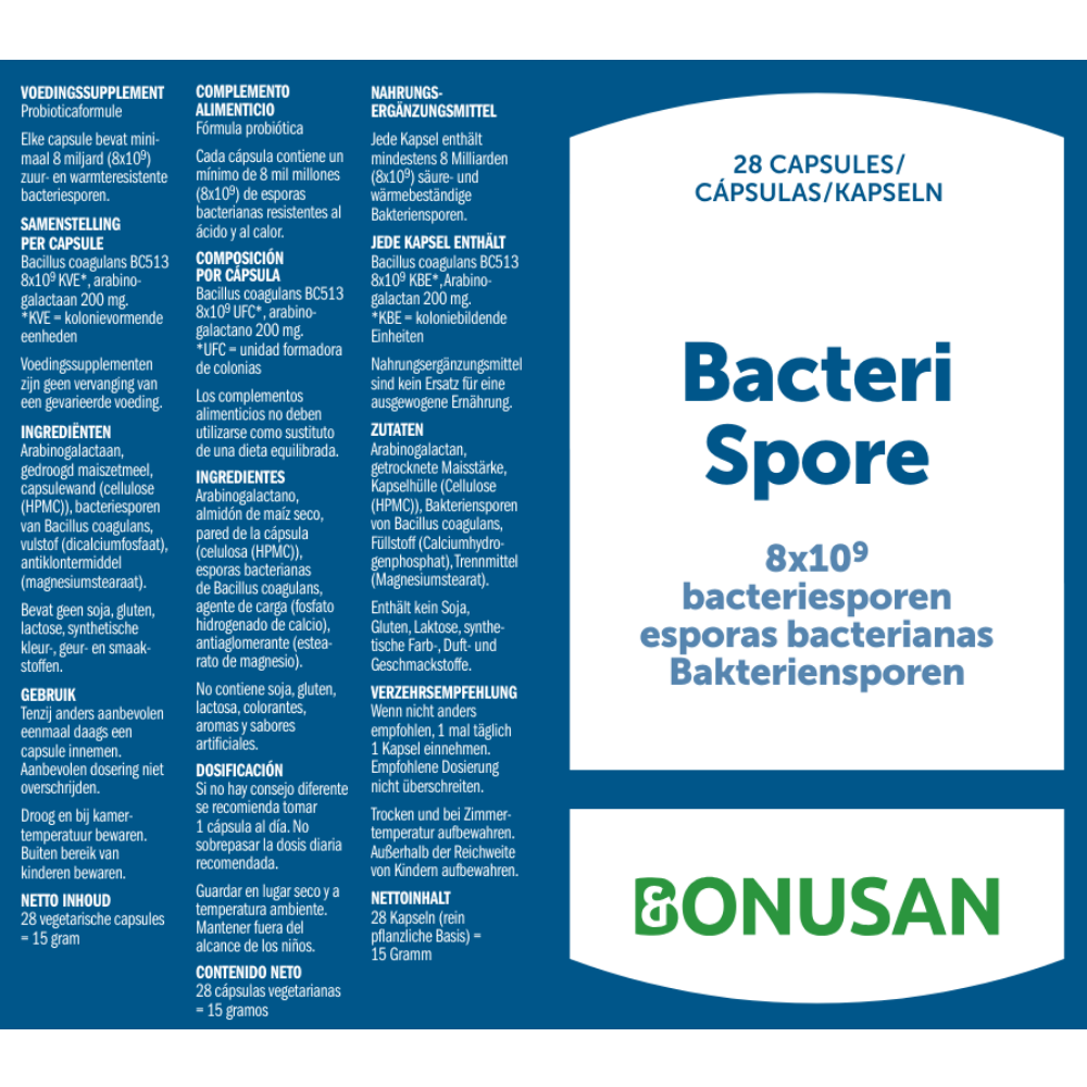 Bacteri Spore 28 cáps. de Bonusan_Etiqueta
