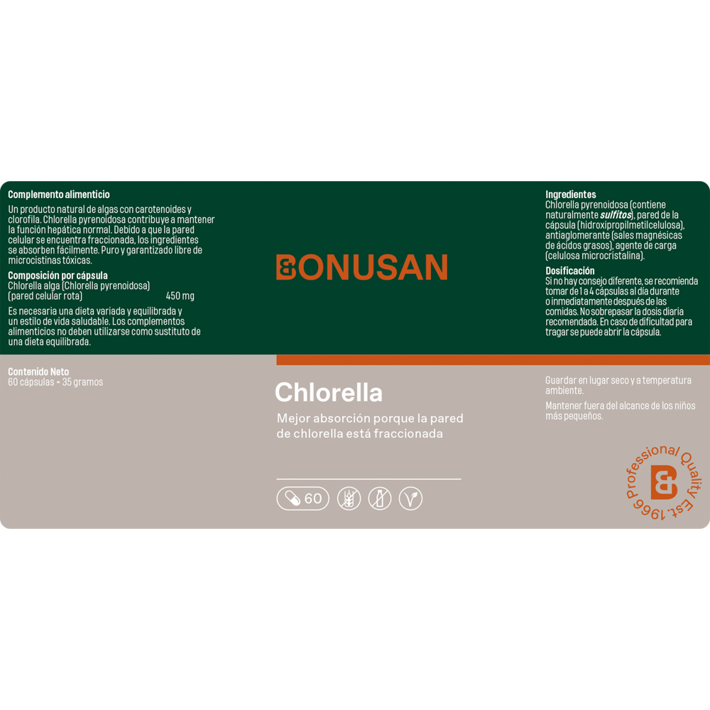 Chlorella 60 cáps. de Bonusan_Etiqueta