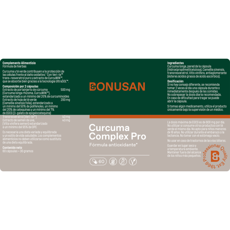 Curcuma Complex Pro 60 cáps. de Bonusan_Etiqueta
