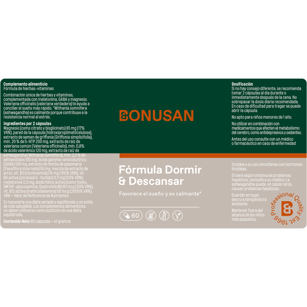 Dormir & Descansar 60 cáps. de Bonusan_Etiqueta