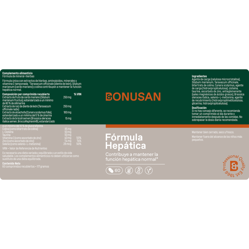 Fórmula Hepática 60 comp. de Bonusan_Etiqueta