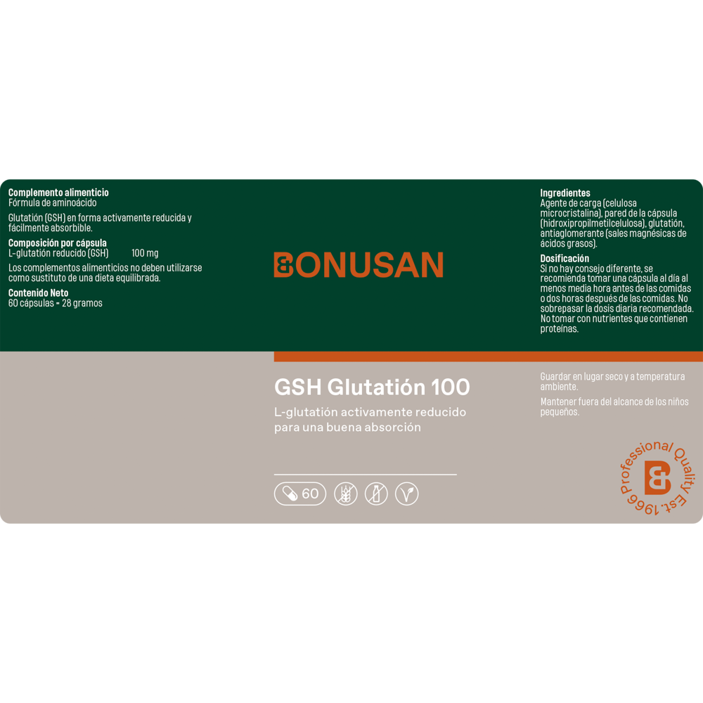 GSH Glutatión 100 mg. 60 cáps. de Bonusan_etiqueta