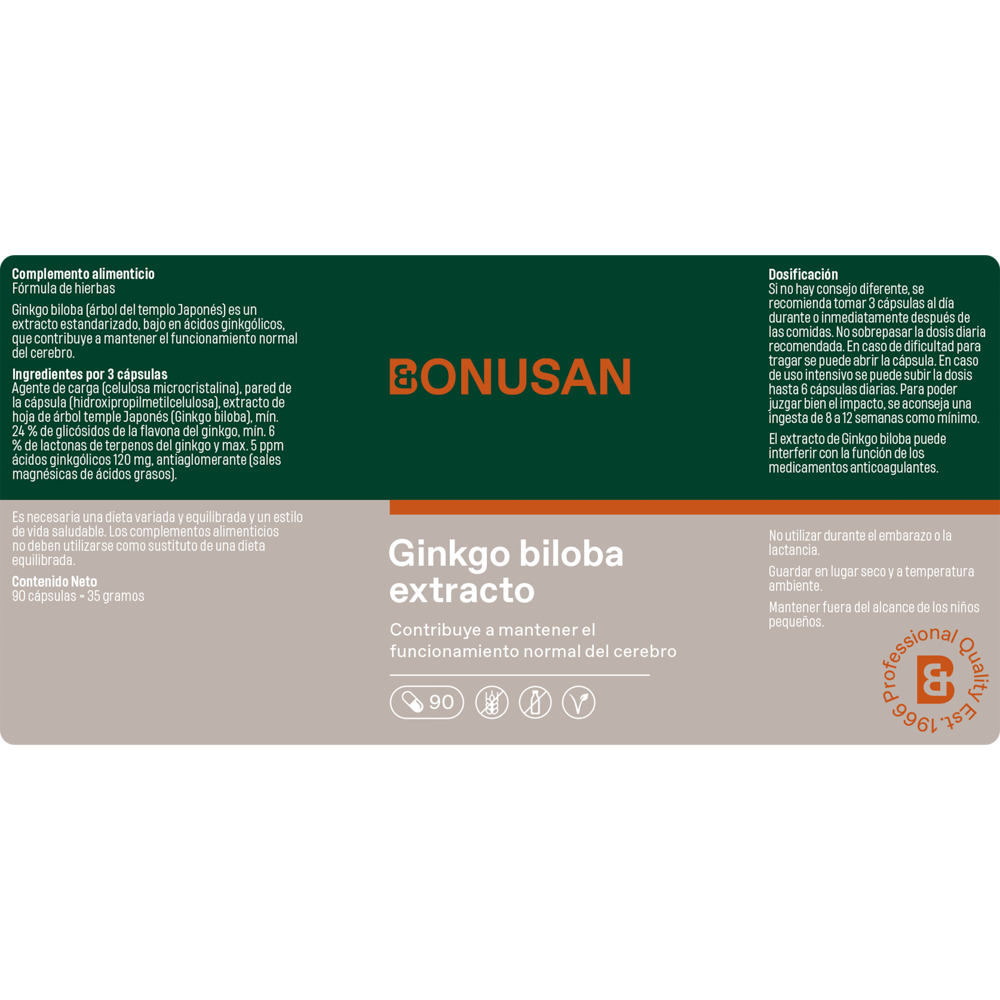 Ginkgo biloba extracto 90 cáps. de Bonusan_etiqueta