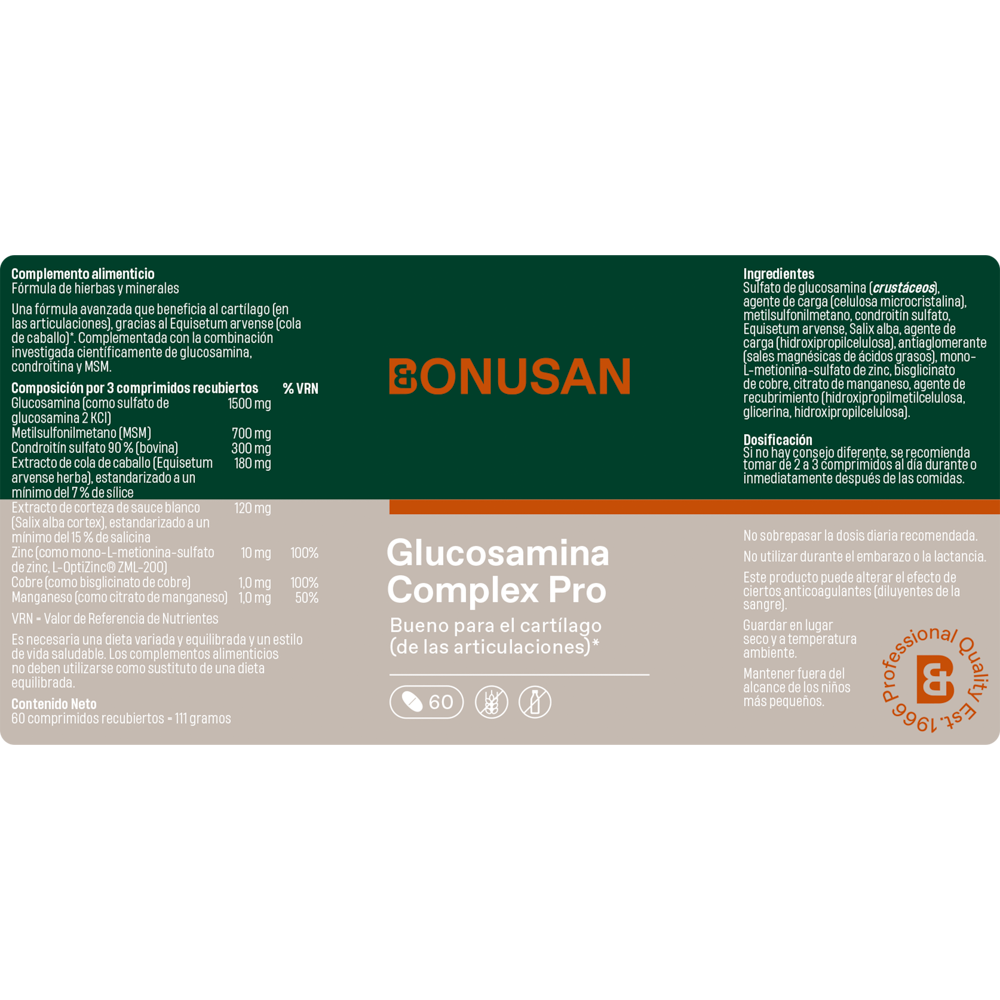 Glucosamina Complex Pro 60 comp. de Bonusan_Etiqueta