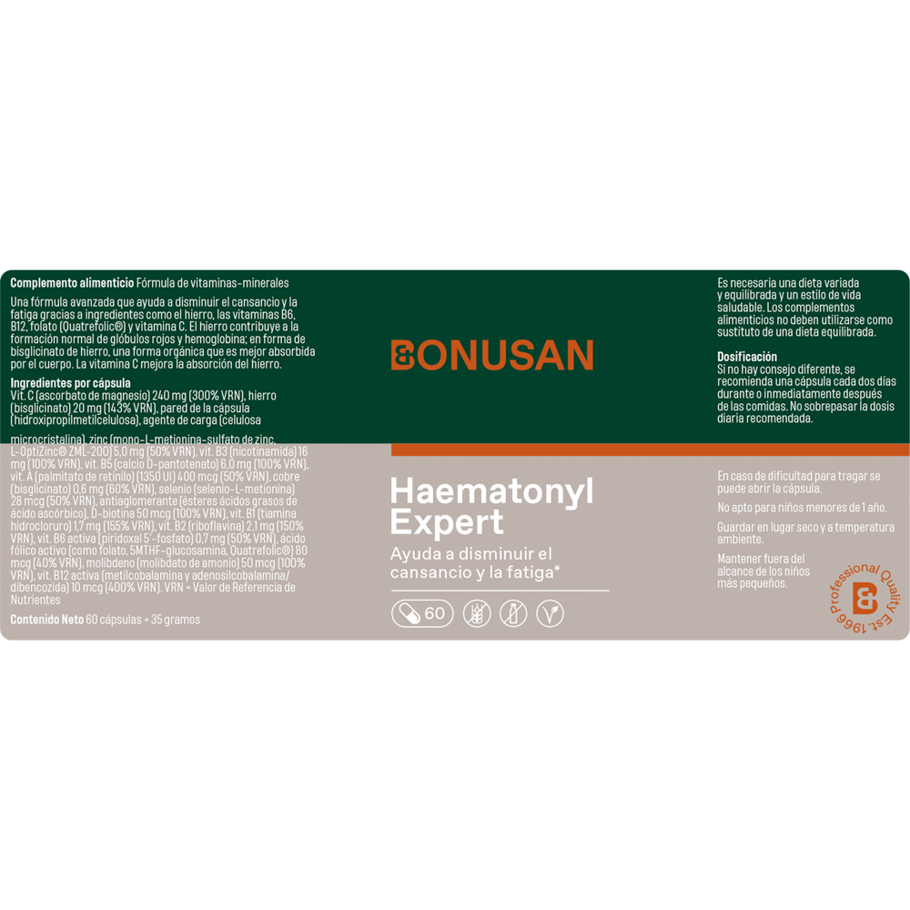 Haematonyl Expert 60 cáps. de Bonusan_Etiqueta
