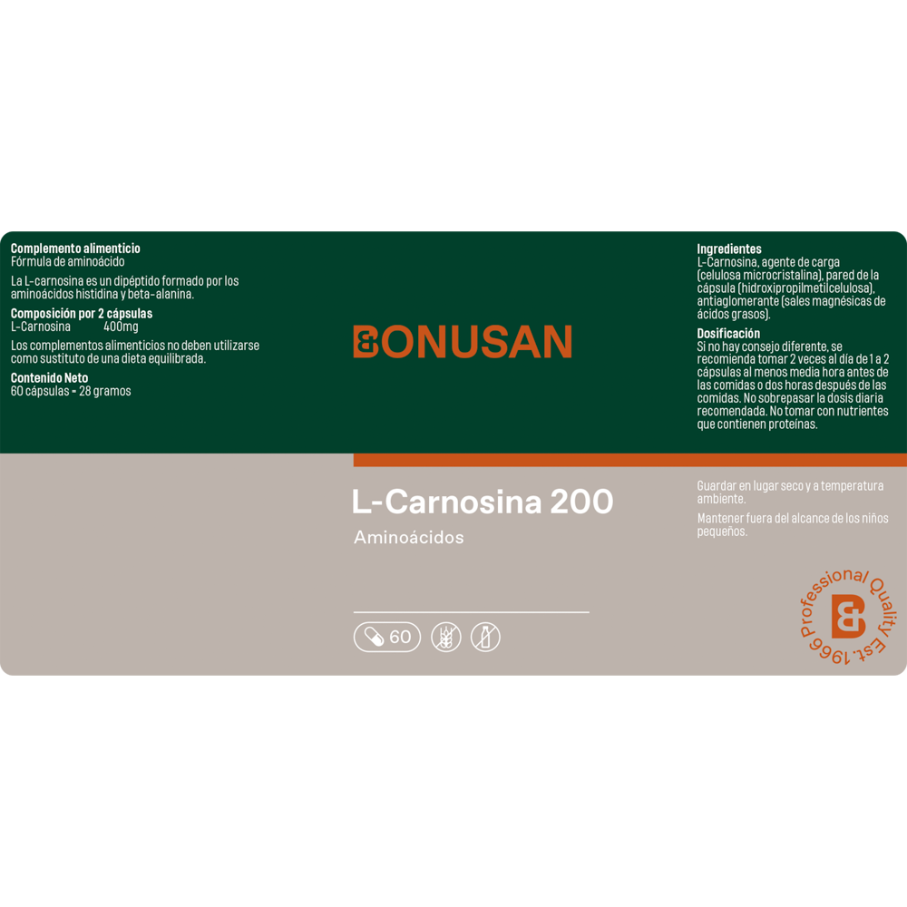 L-Carnosina 200 mg. 60 cáps. de Bonusan_Etiqueta