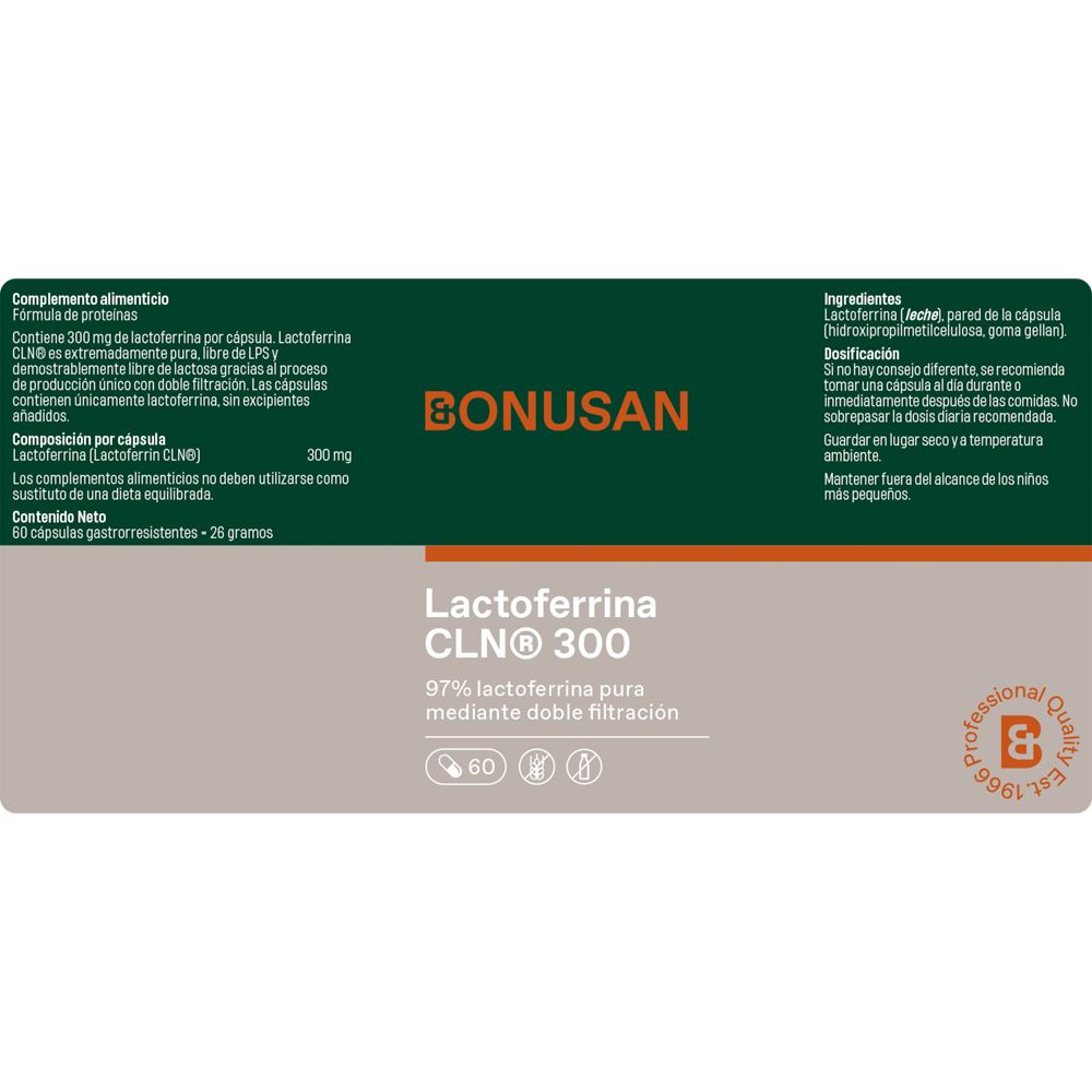 Lactoferrina CLN® 300 mg. 60 cáps. de Bonusan_Etiqueta