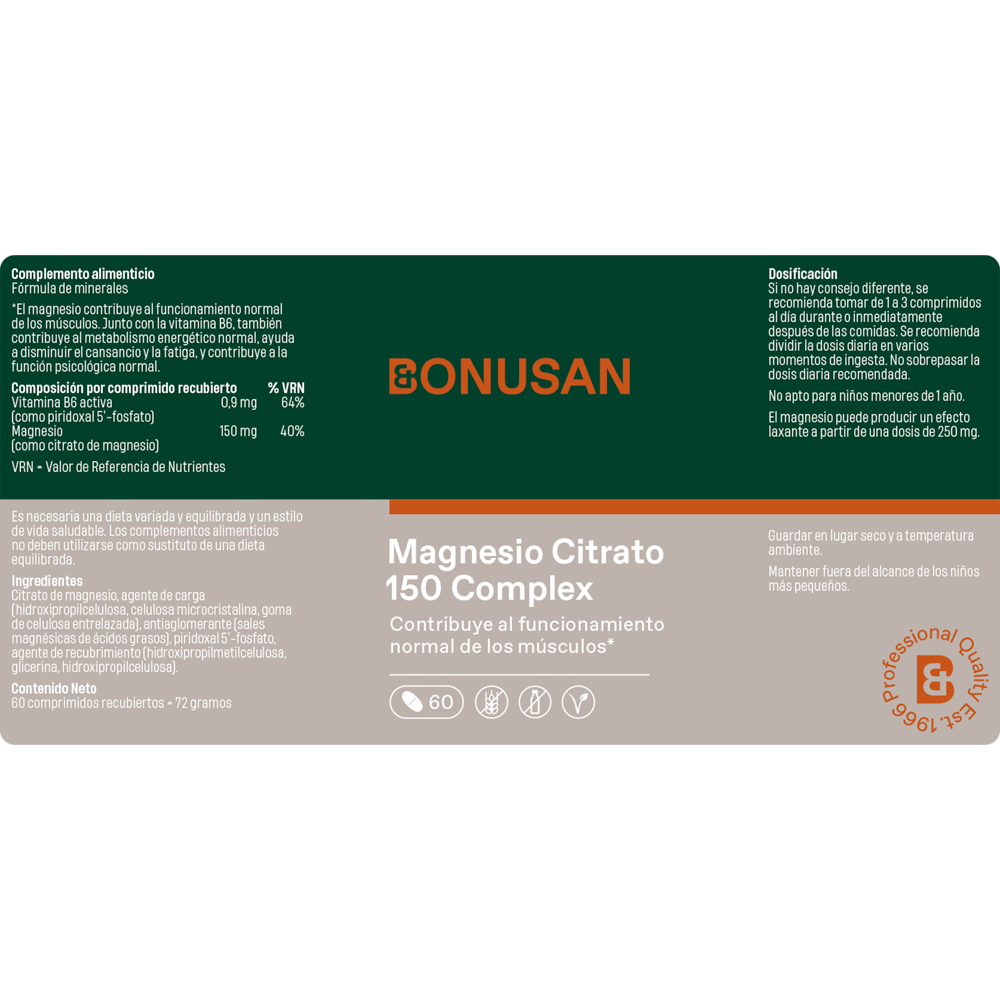 Magnesio Citrato 150 mg. Complex 60 comp. de Bonusan_etiqueta