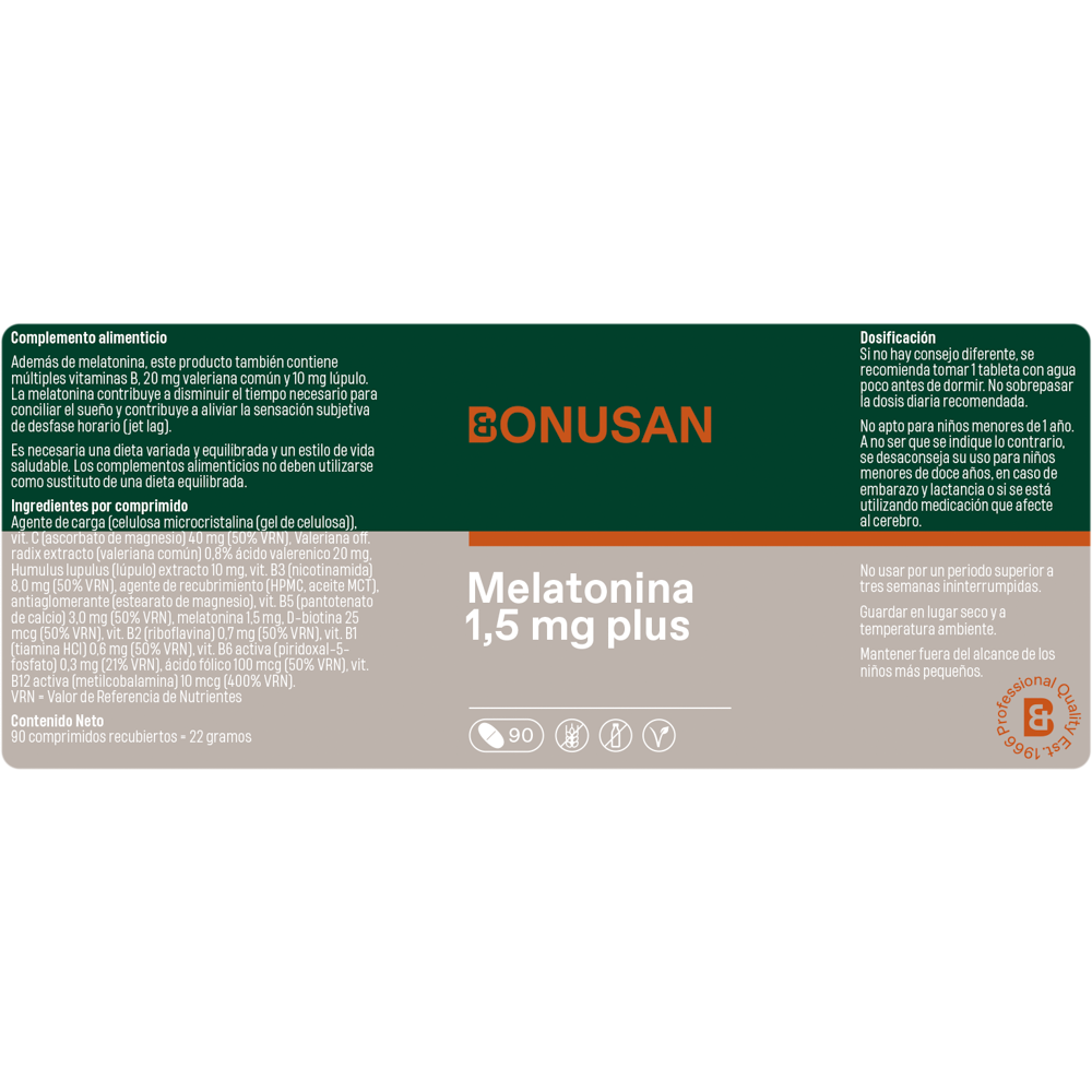 Melatonina 1,5 mg plus 90 comp. de Bonusan_etiqueta