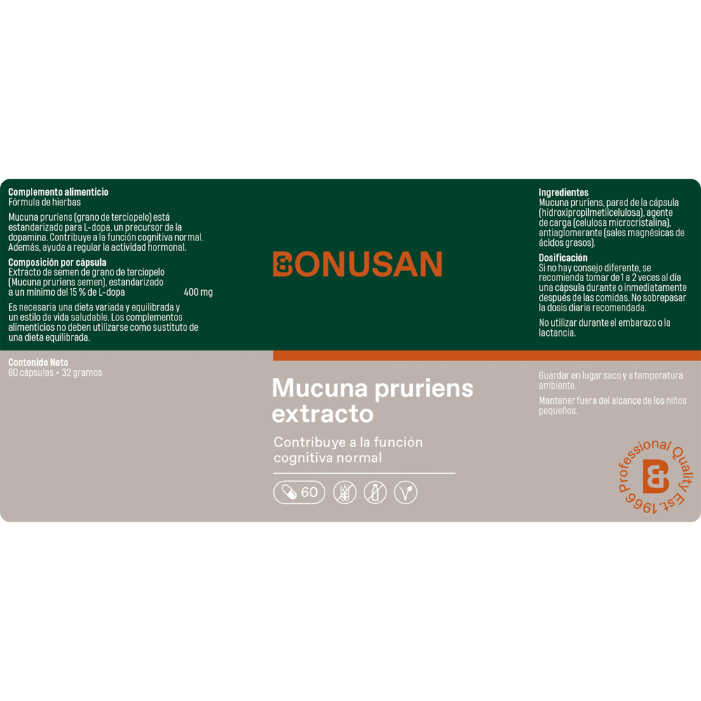 Mucuna pruriens extracto 60 cáps. de Bonusan_etiqueta
