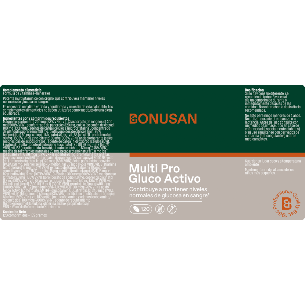 Multi Pro Gluco Activo 120 comp. de Bonusan_etiqueta