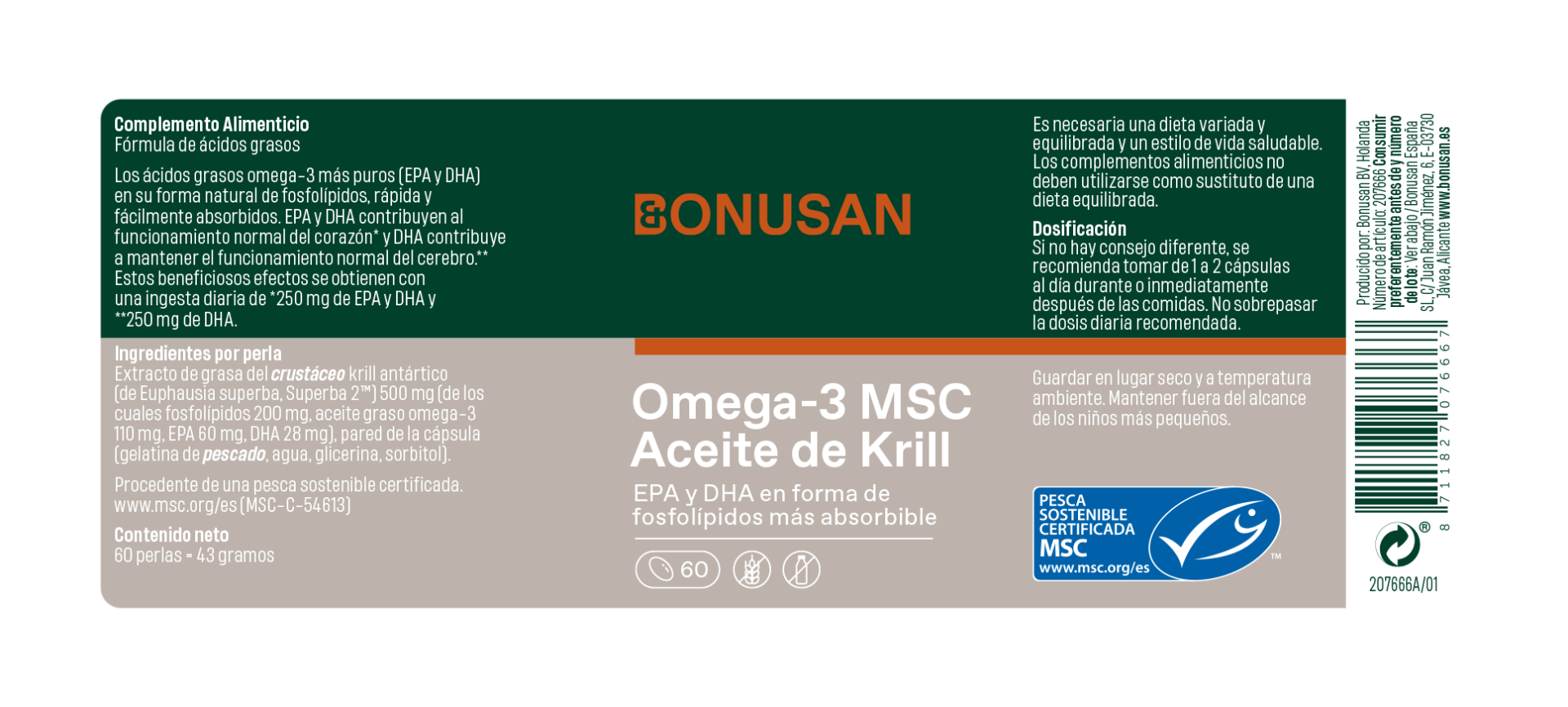 Omega-3 MSC Aceite de Krill 60 perlas de Bonusan_Etiqueta