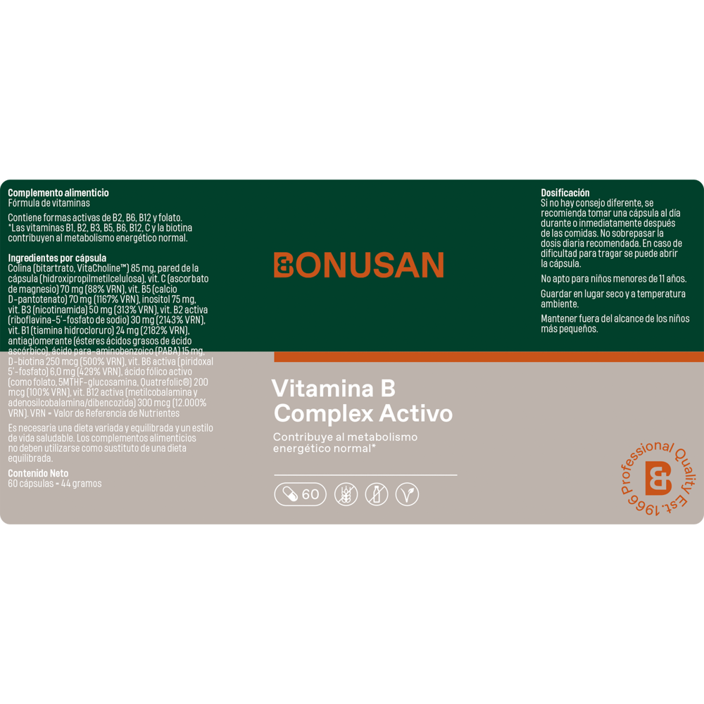 Vitamina B Complex activo 60 cáps. de Bonusan_etiqueta