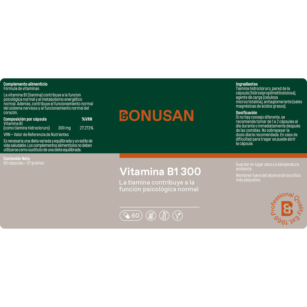 Vitamina B1 300 mg. 60 cáps. de Bonusan_etiqueta