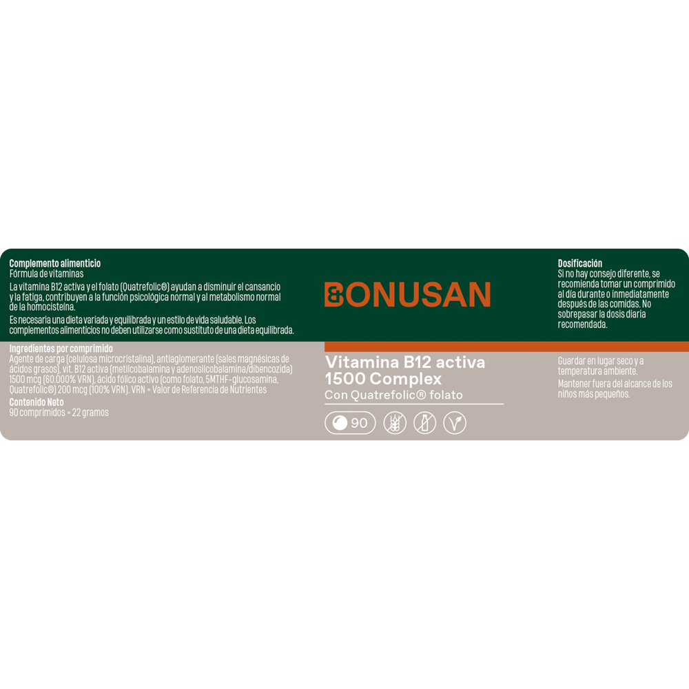 Vitamina B12 activa 1500 Complex 90 comp. de Bonusan_etiqueta