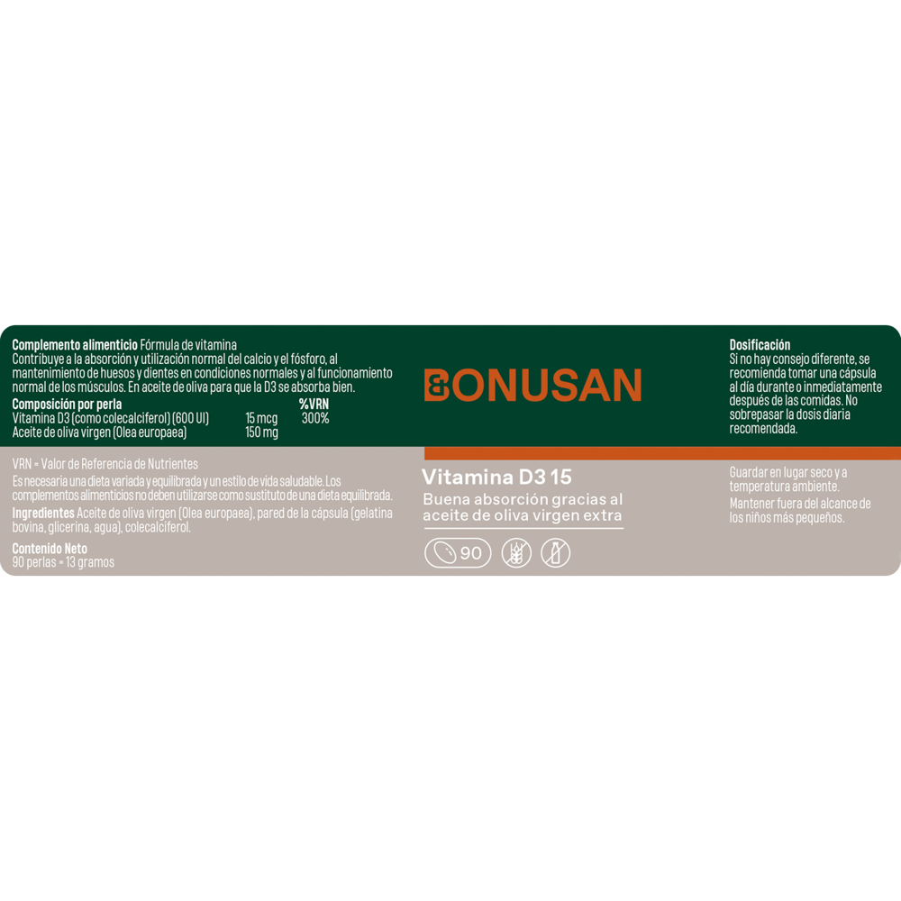 Vitamina D3 15 mcg. (600 UI) 90 perlas de Bonusan