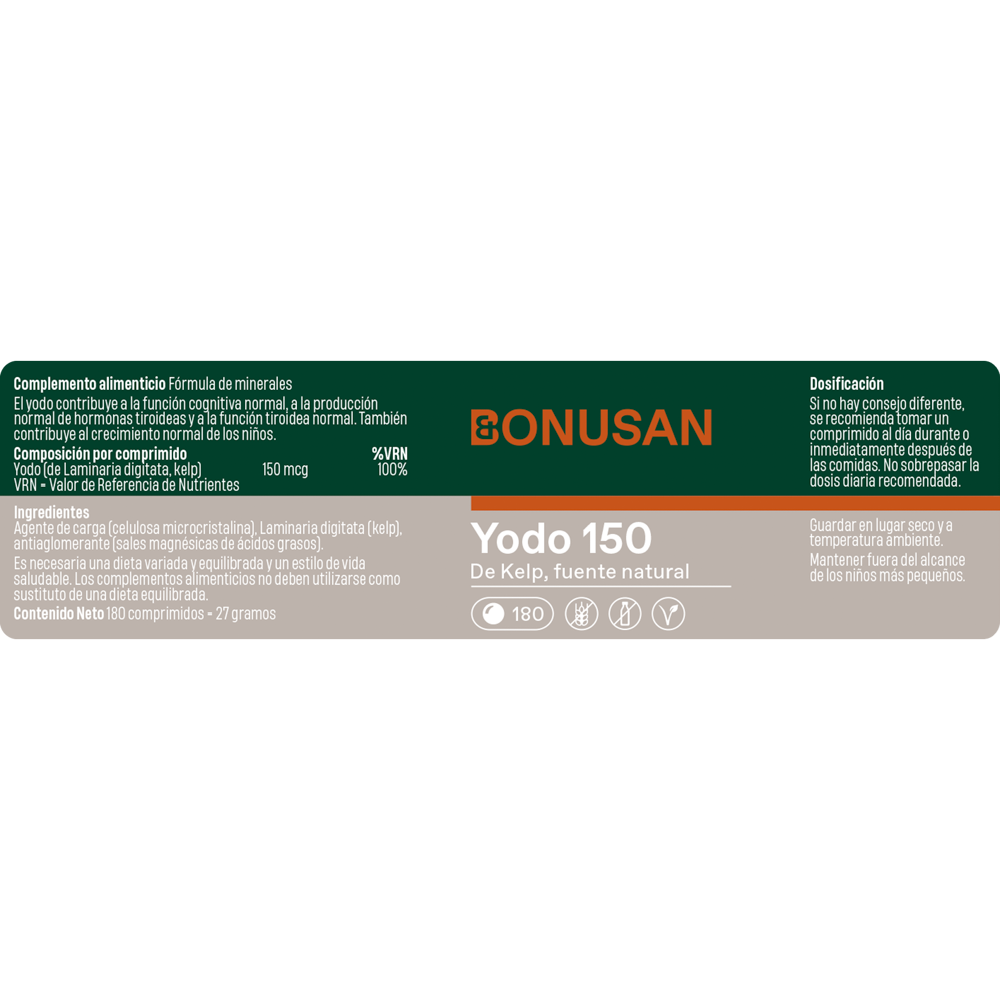 Yodo 150 mcg. 180 comp. de Bonusan_etiqueta