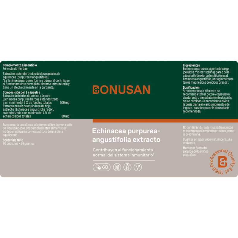 etiqueta_Echinacea purpurea-angustifolia extracto 60 cáps. de Bonusan